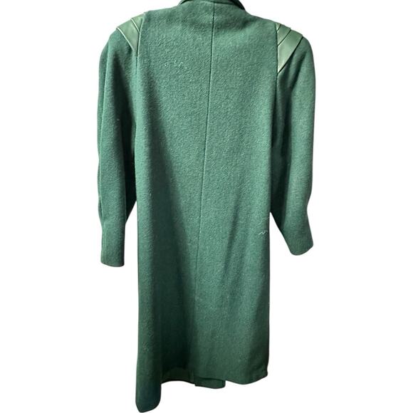 Vintage Emerald Green Double Breasted Worthington Wool Blend Leather Coat Sz 8 - Picture 7 of 14